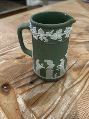 Wedgwood Green and White Jasperware-Style Ceramic Small Pitcher